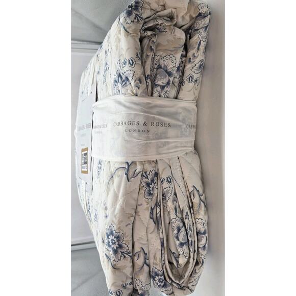 Cabbages & Roses KING Quilt India Rose Grey Blue White Floral Embroidered Cottag - Picture 4 of 7